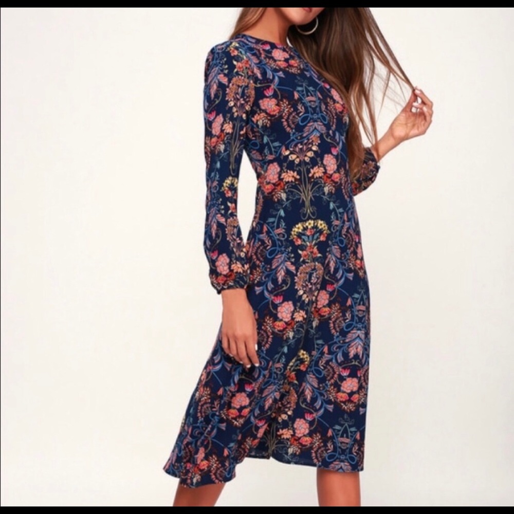 Lulus I Madeline Garden Splendor Navy Floral Dress